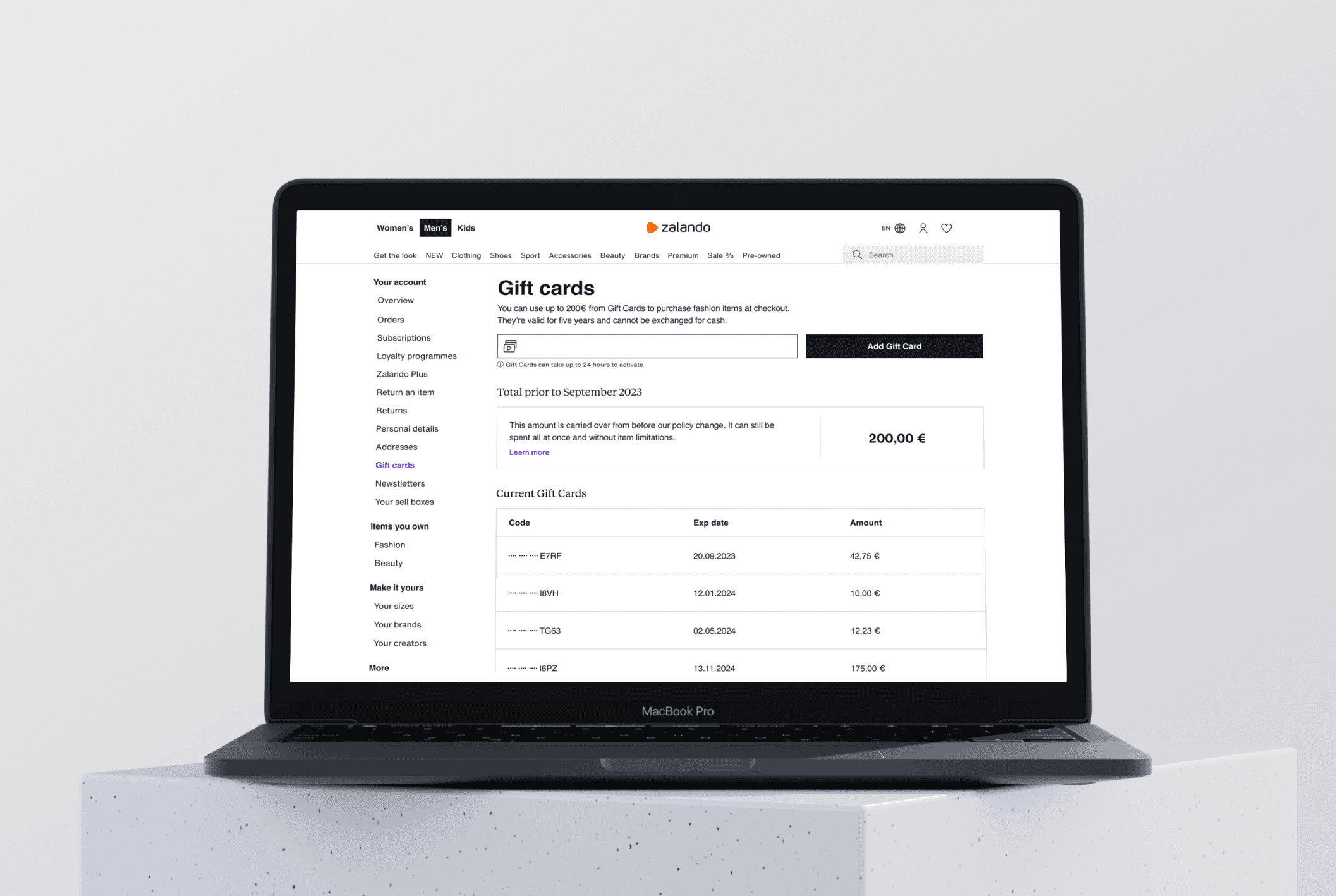 Zalando gift card capabilities refactoring
