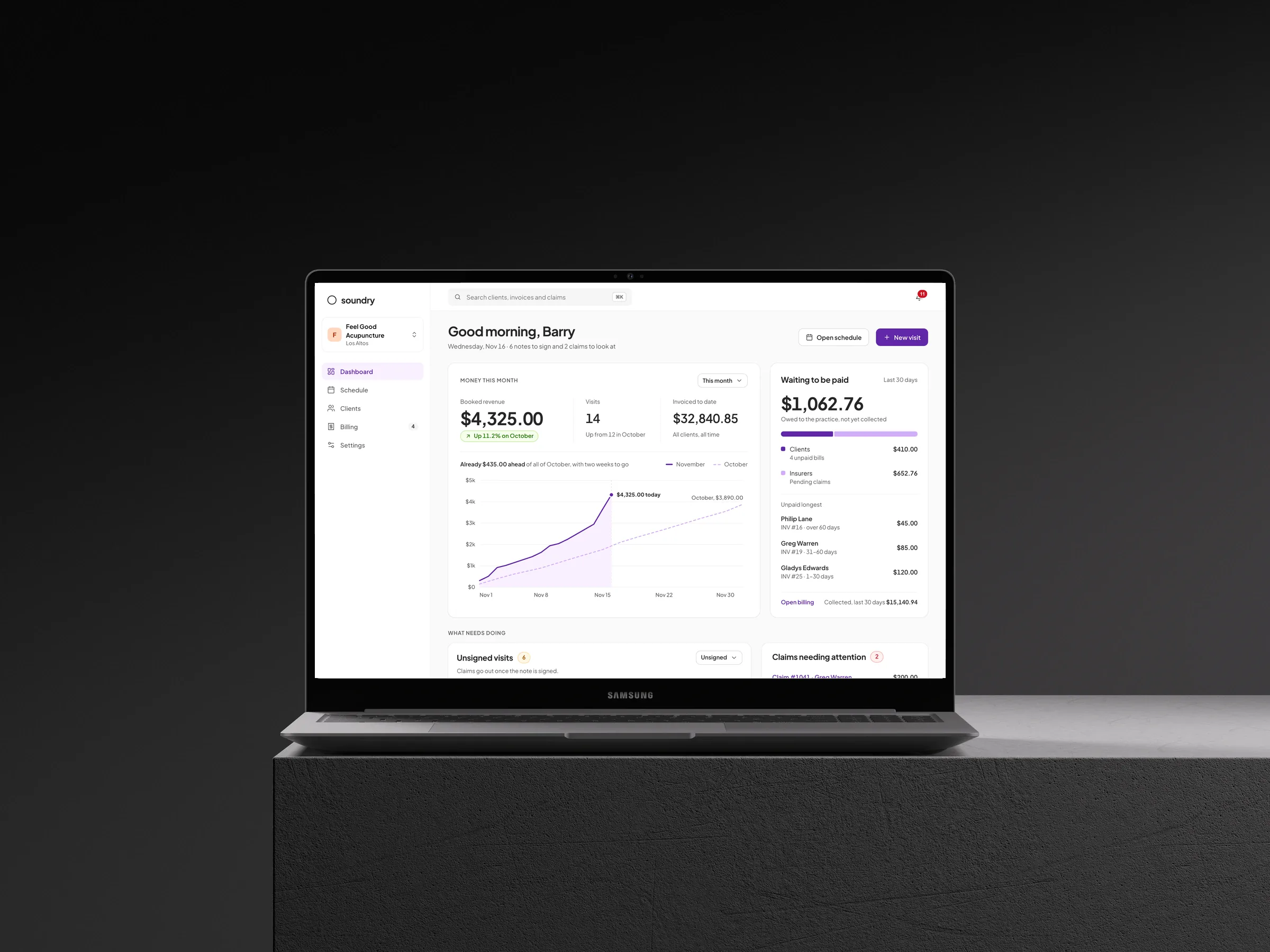 Soundry dashboard on a laptop